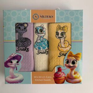 Set of 3 New Kitchen Towels 2025 Year of The Snake 40x60cm Embroidery Cotton